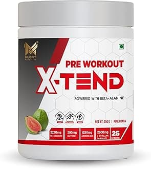 MUSFIT X-tend Pre Workout to provide a perfect balance of Endurance, Strength, Focus, Fat Burn and Energy with Shaker Bottle Free (250gm, Pink Guava)