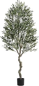 VIAGDO Olive Tree Artificial Indoor 6.23ft Tall Fake Potted Olive Silk Tree with Planter Large Faux Olive Branches and Fruits Artificial Tree for Home Office Living Room Decor Indoor, 1728 Leaves