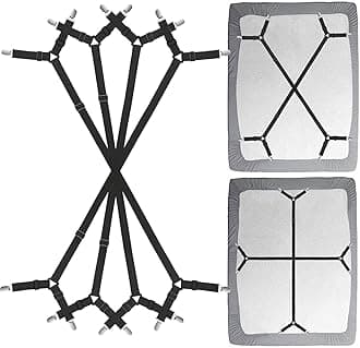 Bed Sheet Fasteners Straps - 2 Way Adjustable Crisscross Sheet Corner Holder Straps Gripper Clips Elastic Sheet Band Suspenders Fasteners(2 Set/4Pcs, Black)