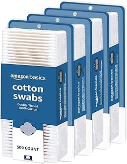 Amazon Basics Double-Tipped Cotton Swabs for Personal Hygiene and Baby Care, 2000 Count, 4-Pack of 500 Count