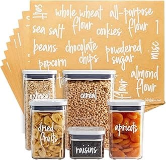 Script Pantry Labels - Water-Resistant Reusable Stickers for Pantry Organization - Clear Flour Sugar Stickers - Peel & Stick Spice Jar Labels - 1"-1.5", Laminated Vinyl, 157 Count