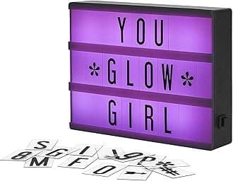 RGB Color Changing Cinema Light Box Sign with 100 LED Letters and Numbers - Personalized Neon Message Board, 7.8" x 5.9" Marquee Light Up Display for Home or Events