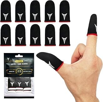 10 PCS Mobile Phone Gaming Finger Sleeves, Nuozme Finger Sleeves Fit All Touchscreen Devices, 0.15mm Superconducting Nanofibers, Smooth Feel, Anti-Sweat, Extremely Thin, Red Edge