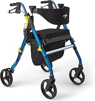 Medline Premium Empower Rollator Walker with Seat, Folding Rolling Walker with 8-inch Wheels, Blue
