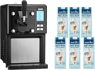 Luxury Soft Serve Ice Cream Maker | 1.5L | Self-Cooling Compressor | Auto Cleaning | Digital Display | Perfect for Whippy Sundaes & Desserts | Includes 6 x 1L Dairy-Free Vegan Mix