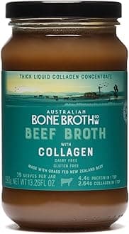 Beef Broth with Collagen Concentrate - Instant bone broth beverage boosted with grass-fed collagen. Halal Broth. Gluten Free, Preservative Free No spices or herbs. 375 gram Jar