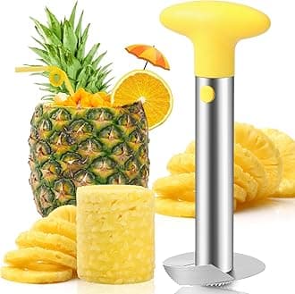 Premium Pineapple Corer and Slicer Tool - Sharp Pineapple Cutter with Serrated Tips - Easy to Use and Clean - Stainless Steel Core Remover for Pineapple - Core Fruits with Ease(Yellow)