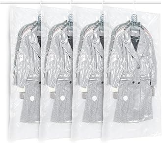 Hanging Vacuum Storage Bags, ZWMYF 4 PCS Space-saving Vacuum Bag for Clothes, Suits, Dresses, Coats or Jackets, Clear & Reusable Closet Organizer 145x70cm