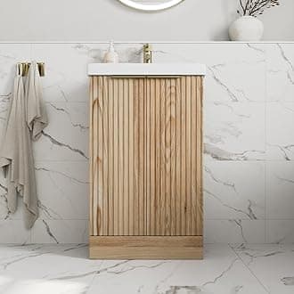 Fluted 500mm Bathroom Vanity Unit Ceramic Wash Sink, Cloakroom Storage Furniture Under Basin Cabinet Floorstanding Cupboard, Wood