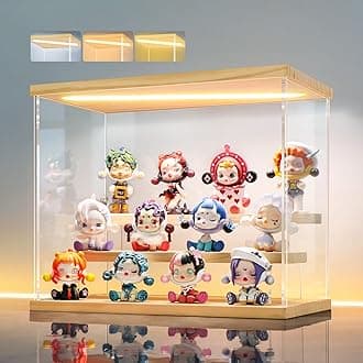 LANSCOERY LED Lighted Acrylic Display Case, 3 Tier Display Box for Collectibles and Action Figures, Clear Dustproof Organizer with Wooden Base – 11.8x6.3x9.4inch