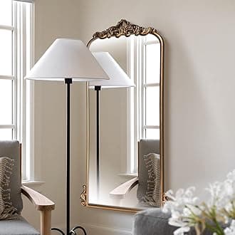 WAMIRRO Arched Vintage Black Traditional Ornate Baroque Mirror, Antique Brass for Entryway/Fireplace/Living Room/Hallway/Bathroom, 22"X48" Gold