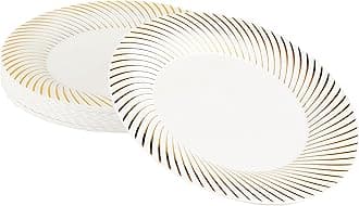 MATANA 20 Premium White Plastic Dinner Plates with Gold Rim, 25cm / 9.8 Inch - Elegant & Reusable Party Plates for Weddings, Birthdays, Picnic, BBQ, Parties