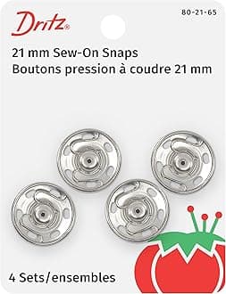 Dritz 80-21-65 Sew-On Snaps, Nickel-Plated Brass, Size 10 4-Count