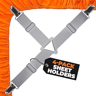 Bed Sheet Straps Set 4 pcs - Grey Sheet Holders for Corners - Full Mattress Cover Fitted Sheet Clips to Hold Sheets in Place - Premium Nickel-plated Bed Sheet Clips with Adjustable Bed Bands