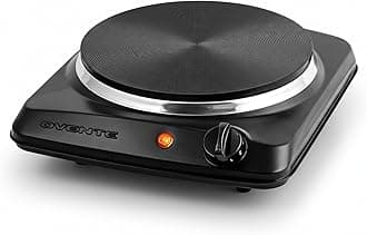 OVENTE Electric Countertop Single Burner, 1000W Cooktop with 7.25 Inch Cast Iron Hot Plate, 5 Level Temperature Control, Compact Cooking Stove and Easy to Clean Stainless Steel Base, Black BGS101B