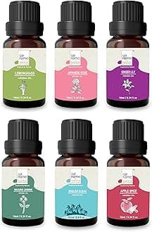 AIR-ROMA Aroma Diffuser Oil Combo of 6 (Lemon Grass Japanese Rose, Madurai Jasmine, Apple Spice, English Ocean and Ginger Lily) 60ml for Home, Candle, Office