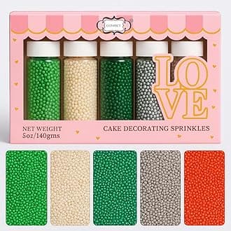 Confect Edible Pearl Sprinkles – Festive Mix of Red, White, Silver & Green Disco Ball Sprinkles – Cake & Cupcake Toppers for Baking, Decorating, and Party Treats- 5 Oz