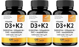 Sandhu's Vitamin D3 K2 Magnesium 5000 IU, 120mcg K2 Capsules 120 Count (Pack of 3) | with VIT B6, Zinc & Quercetin | D3K2 Supports Superior Absorption, Energy, Immune, Muscle Health for Men & Women