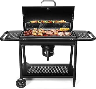 Realcook BBQ Barrel Charcoal Grill: Spacious Premium Outdoor Barbecue Grills with Side Tables - Perfect for Outdoor Cooking Backyard Grilling Patio Tailgating Camping Picnic and Party