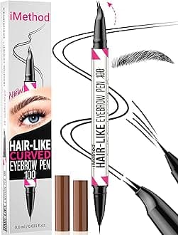 iMethod Curved Eyebrow Pen - 2-in-1 Dual-Ended Eyebrow Pencil with Curved Tip and Precise Brush-Tip, Microblading Pen for Natural Hair-Like Brows, Long Lasting, Black
