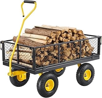 VEVOR 900 Lbs Heavy Duty Steel Garden Cart, Garden Wagon Cart on Wheels, Outdoor Metal Yard Utility Wagon Carts with 10" Tires and Mesh Removable Sides(Convert to Flatbed) and 180°Rotating Handle