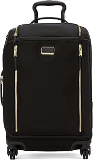 Voyageur Leger 4 Wheeled Luggage - Women's Lightweight and Spacious, Sleek Silhouette, Durable Premium Suitcase - 21.8" International Expandable Carry-On, Black with Gold Hardware