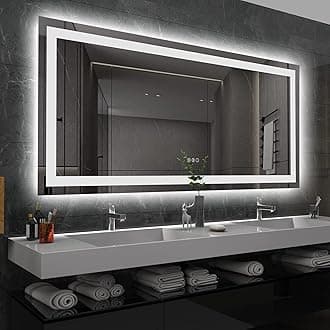 Amorho LED Bathroom Mirror 60x 36 inch with Front and Backlight, Large Dimmable Wall Mirrors with Anti-Fog, Shatter-Proof, Memory, 3 Colors, Double LED Vanity Mirror