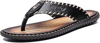 Mens Flip Flops Casual Leather Home Sandals For Mens Rubber Sole Slippers