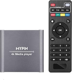 - 4K Media Player with Remote Control, Digital MP4 Player for 8TB HDD/USB Drive/TF Card/H.265 MP4 PPT MKV AVI Support HDMI/AV/Optical Out and USB Mouse/Keyboard-HDMI up to 7.1 Surround Sound (Grey)