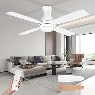 Consciot 52 Inch Ceiling Fan With Lights, Low Profile White Ceiling Fan, Remote Control, Quiet Reversible DC Motor, Dimmable 3 CTT LED, 4 Double Finish Blades, Flush Mount, Indoor Only