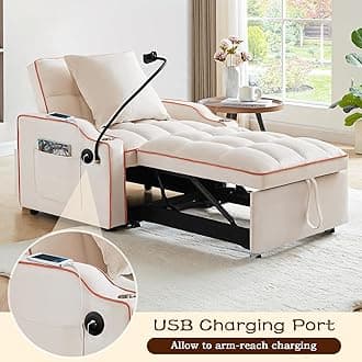 KINFFICT Sleeper Sofa Chair Bed, Convertible 3-in-1 Sofa Armchair, Adjustable Sleeper Chairs with Pullout Bed, Single Lounger Futon Chairs with Side Pockets for Living Room (Beige)