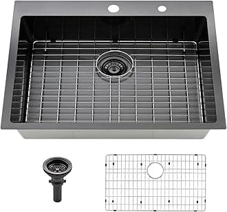 Comllen 33"x22" Kitchen Sink Black, Drop In Stainless Steel Sinks, Large Top Mount Gunmetal Black Farmhouse Sink With Grid Strainer