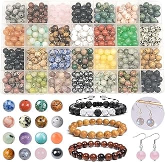 560pcs Natural Stone Beads Polished Beading 8mm Loose Beads Gemstone Crystal Energy Stone Healing Power for DIY Jewelry Making