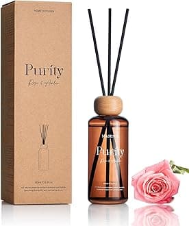 Reed Diffuser Set, Rose Amber Scented 6.3 fl oz Natural Essential Oil Diffusers with Sticks, Non-Toxic Organic Air Freshener, Long-Lasting Fragrance Oils for Bathroom Bedroom Gifts for Girls