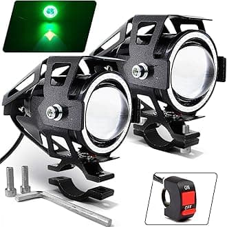 Motorcycle LED Fog Lights U7 Spotlight Daytime Running Lights with Green Angel Eyes Halo Ring and Switch 2-Sets