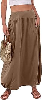 ANRABESS Women's Summer Long Maxi Skirts 2025 Trendy Ankle Length High Waisted Boho Flowy Beach Dress with Pockets Fashion