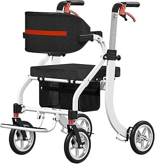 Nihhcune 4-in-1 Mobility Wheelchair Combination, No Installation Design, Walkers for Seniors, Foldable Walker with Seat, Rollator Walker with Durable Aluminum, Ergonomic Design Rolling Walker, White