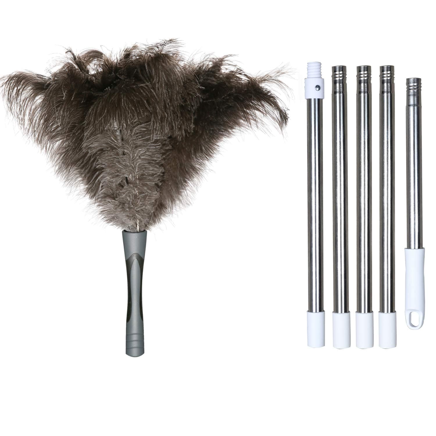 Gray Ostrich Feather Duster with 71Inch Pole,Extendable Microfiber Duster for Home Cleaning