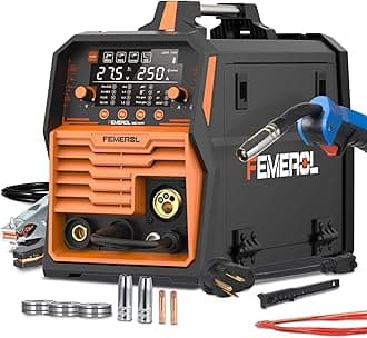 FEMEROL 250A MIG Welder,6 in 1 Gas MIG/Gasless Flux Core/Stick/Lift TIG/Spot Welding/Spool Gun Compatible Aluminum Welding Machine Large LED Display 110V/220V Multi Process Welder