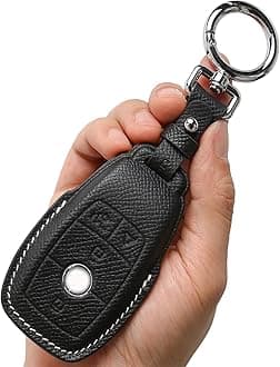 Genuine Leather Smart Key Fob Cover, Keychain Shell Compatible for Mercedes-Benz A, C, E, S, CLA, CLS, GLA, GLB, GLC, GLE, GLS, G Class 2017-2022 (4-Button,Black)