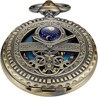 Vintage Mechanical Men's Pocket Watch, Roman Dial Clock Hand Wind Pocket Watch for Men with FOB Chain