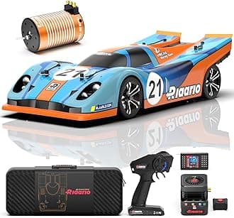 AMORIL 1/10 Fast Brushless RC Drift Cars for Adults,Max 200KM/H Carbon Fiber On-Road Supercar with 3660 3900KV Brushless Motor,120A ESC,9KG Meta-Gear Servo,3300mah Lipo,Waterproof Suitcase,Blue