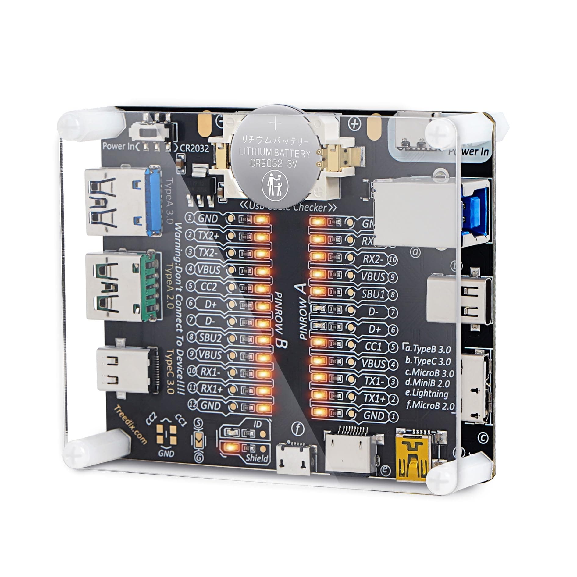 Usb Cable Tester Board, USB Cable Tester Data Wire with Acrylic Box, Type-C Micro Type A Type B Charging Test Data Line