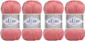 Alize 4 Balls Hand Knitting Yarn 100% Microfiber Acrylic Yarn Diva Silk Effect Thread Crochet Art Lace Craft Lot of 4 skeins 400gr 1532yds (619)