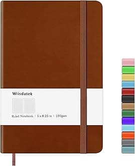 Notebook Journal, Lined Leather Hard Cover,100Gsm Thick Paper with Inner Pocket for Writing Note Taking Office School,5"×8.25"(Brown)