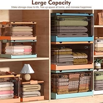 CTSNSLH 228Qt Plastic Storage Bins with Lids, 3 Tier Storage Box with Wheels and Doors, Stackable Storage Bins, Clear Storage Containers, Closet Organizers and Storage for Home, Dorm