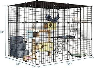 Oneluck Outdoor Cat House Cat Cages Enclosure with Super Large Enter Door, 55L x 41W x41H Balcony Cat Playpen with Platforms,DIY Kennels Crate Large Exercise Place Ideal for 1-3 Cats