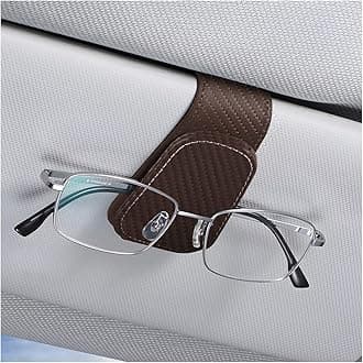 AICEL Sunglasses Holders for Car Sun Visor, Leather Eyeglasses Hanger Mounter, Magnetic Glasses Holder and Ticket Card Clip, Auto Interior Accessories Universal for SUV Pickup Truck (Coffee)