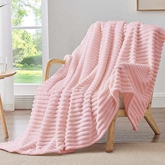 BEDELITE Fleece Throw Blanket for Couch - 300GSM Soft & Warm Fluffy Pink Blanket, Decorative and Giftable Striped Blankets for Women, Men, 50"x70"