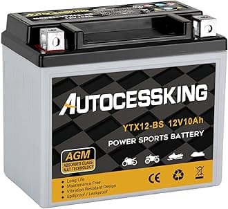 YTX12-BS Motorcycle Battery, 12V 10Ah Rechargeable Maintenance Free Sealed AGM Battery Powersport Replacement Battery for ATV and Scooter